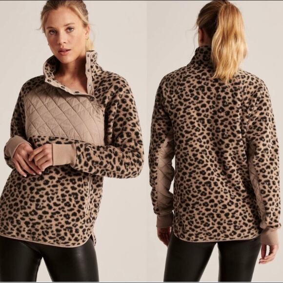 Abercrombie&Fitch Brown Leopard Print Sherpa Pullover Sz.S - Picture 3 of 14